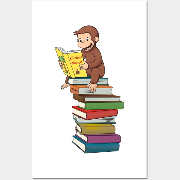 Curious George Tattoo on a Stack of Books Wall Art by EcoEssence